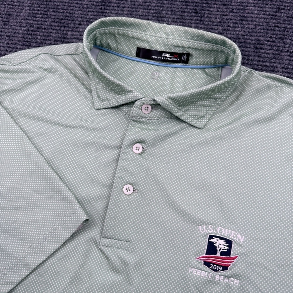 RLX Ralph Lauren Polo Shirt Mens XL Green White Golf US Open 2019 Pebble Beach‎